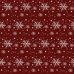 Obraz na płótnie Canvas Seamless pattern with snowflakes. New year vector texture on a red background. Christmas design for packaging, textile, gift card.