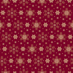 Seamless pattern with snowflakes. New year vector texture on a red background. Christmas design for packaging, textile, gift card.
