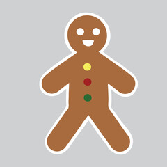 Christmas sticker with gingerbread man cookie, holiday element ready for print, raster illustration