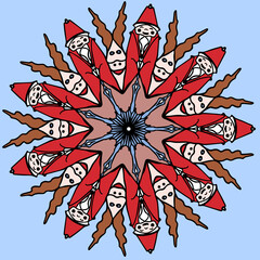 Colorful hand drawn mandala pattern with Christmas motive, raster illustration