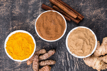 Powder of turmeric, cinnamon and ginger