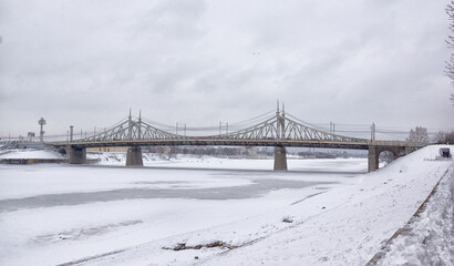 old Volga bridge in Tver in winter