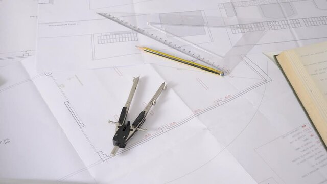 Desk with construction plans