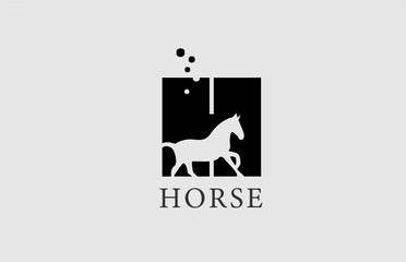 H horse alphabet letter logo icon with stallion shape inside. Creative design in black and white for business and company