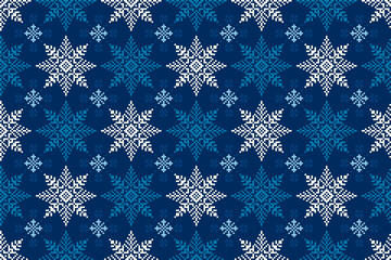 Winter Holiday Pixel Pattern. Seamless Snowflakes Ornament. Scheme for Knitted Sweater Pattern Design.