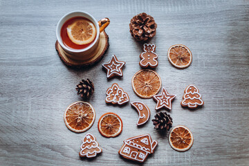 cup of coffee and  christmas cookies