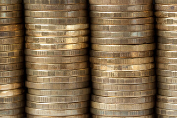 stacks of copper coins for spending or shopping