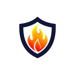 shield logo with fire symbol, fire protection logo