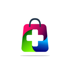 shopping bag logo with first aid symbol, medical equipment store logo