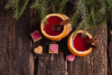 An original Christmas drink. New Year's drink in orange. Atmospheric drink. Sweet fudge
