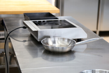 frying pan on the restaurant kitchen table