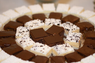homemade cakes with coconut and chocolate