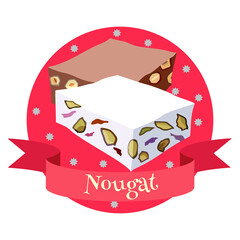 Nougat traditional Turkish dessert. Colorful illustration in cartoon style.