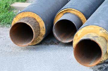 Rusty steel pipe with heat insulation