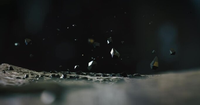 3D abstract animation of flying particles and crystals