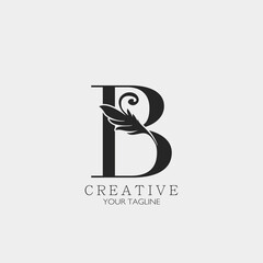 B Letter Minimalist Initial Nature Tropical Leaf logo Icon, monogram vector design concept nature vintage luxury.