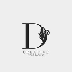 D Letter Minimalist Initial Nature Tropical Leaf logo Icon, monogram vector design concept nature vintage luxury.