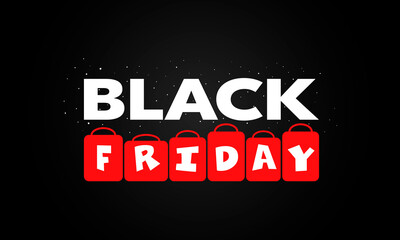Black Friday. Red packages, latters. Black backgrounbd. Vector.