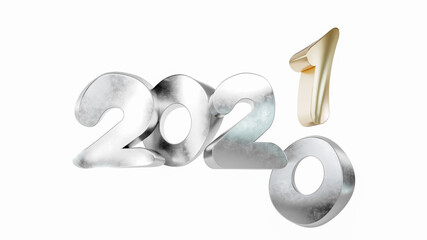 2021 3D numbers. New year background. 3D rendering.