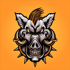 The Angry Boar Head illustrations for your work Logo merchandise clothing line, stickers and poster, greeting cards advertising business company or brands