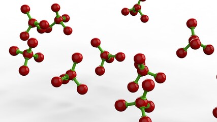 Clear Red-Green Molecular structure under White Background. 3D illustration. 3D high quality rendering. 3D CG.