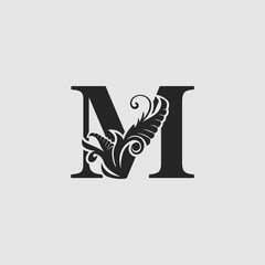 M Letter Luxury Logo Icon, Monogram vector design concept abstract nature floral letter with leaves