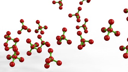 Clear Red-Green Molecular structure under White Background. 3D illustration. 3D high quality rendering. 3D CG.