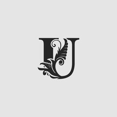 U Letter Luxury Logo Icon, Monogram vector design concept abstract nature floral letter with leaves