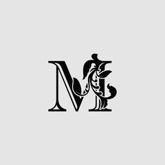 M Luxury Letter Logo Icon, Monogram vector design concept abstract nature floral letter with leaf