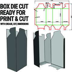 
Box Die Cut Cube Template with 3D Preview organised with cut, crease, model and dimensions ready to cut and print and fully functional, Vector Draw Graphic Design dieline

