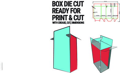
Box Die Cut Cube Template with 3D Preview organised with cut, crease, model and dimensions ready to cut and print and fully functional, Vector Draw Graphic Design dieline
