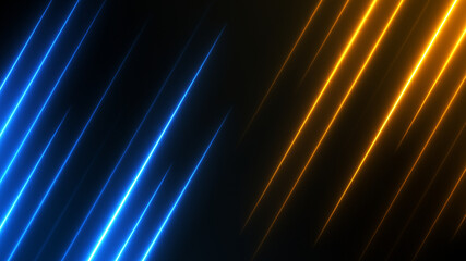 Technology background with neon lights. Colorful texture for battle announcement. Match split screen concept. Blue and orange rays for competition template.