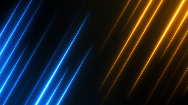 Technology background with neon lights. Colorful texture for battle announcement. Match split screen concept. Blue and orange rays for competition template.
