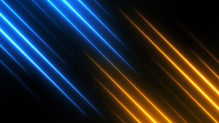 Fototapeta na wymiar Abstract technology background with blue and golden neon rays. Bright split screen texture for compare concept.