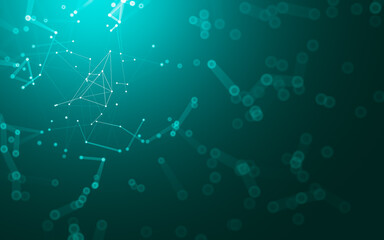 Abstract background. Molecules technology with polygonal shapes, connecting dots and lines. Connection structure. Big data visualization.