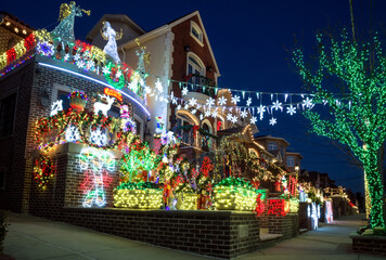 Christmas decorations of houses in the neighborhood of Dyker Heights, in southwest of Brooklyn, in...