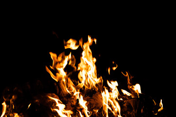 Panorama Fire flames on black background. fire burst texture for banner backdrop.