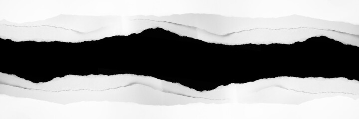 white torn paper on black background. collection paper rip