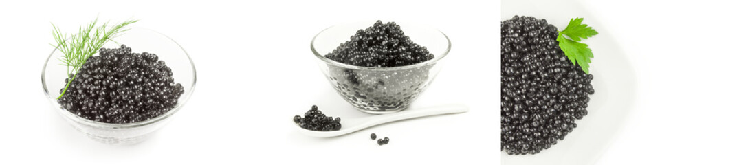 Set of sturgeon roe isolated on a white background