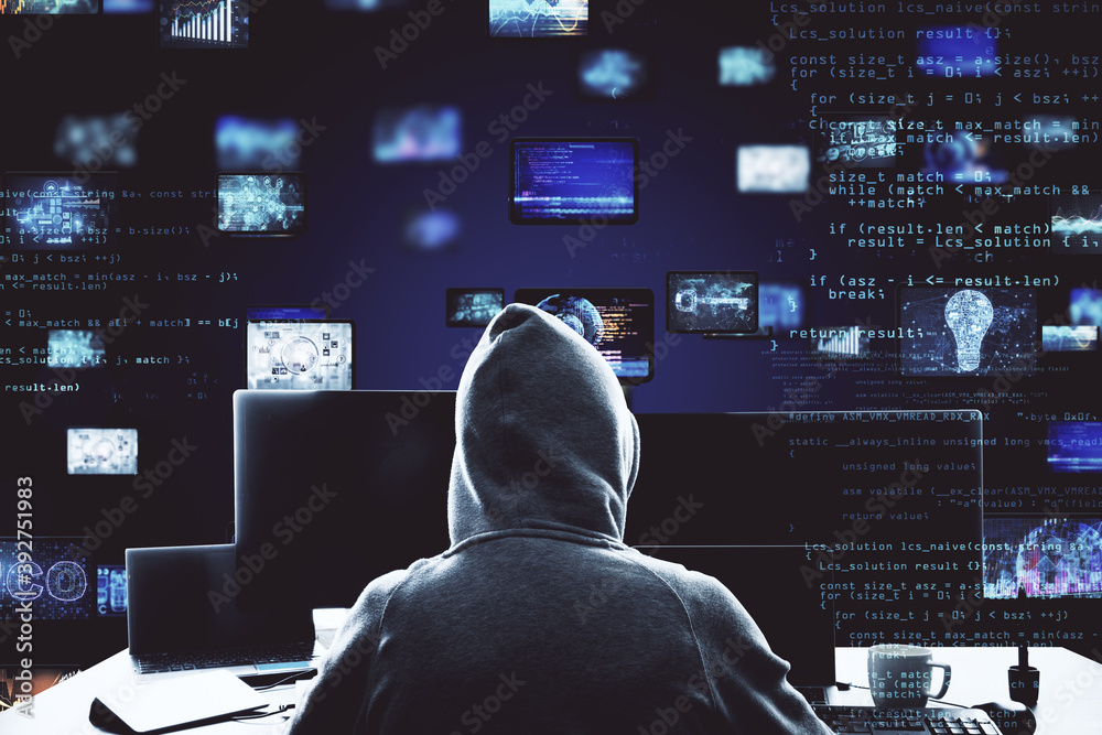 Leinwandbilder hacker using creative glowing big data hud.