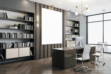 Luxuty office with blank poster on wall.
