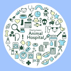 円形の青と黄色の動物病院関連のアイコンセット