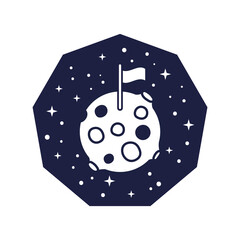 space badge with mars planet with flag line style