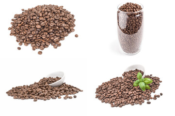 Collage of brown coffee isolated over a white background