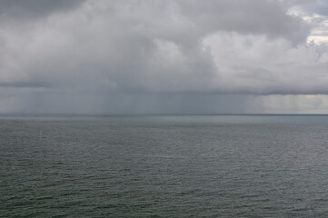 A distant view of a heavy downpour in the Colombian Caribbean.