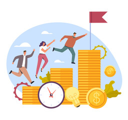 Business office people competition for money salary concept, vector flat cartoon graphic design illustration