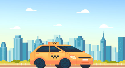 Yellow city taxi car cab mobile online internet application concept, vector flat cartoon graphic design illustration