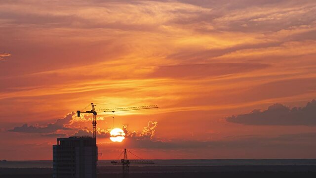 Outdoor building by sunset background