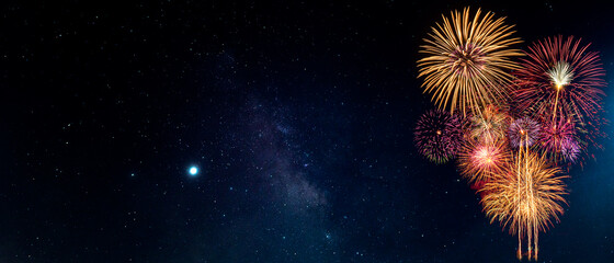 Fireworks with blur milky way background