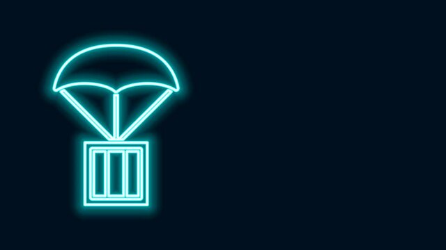 Glowing neon line Airdrop box icon isolated on black background. 4K Video motion graphic animation